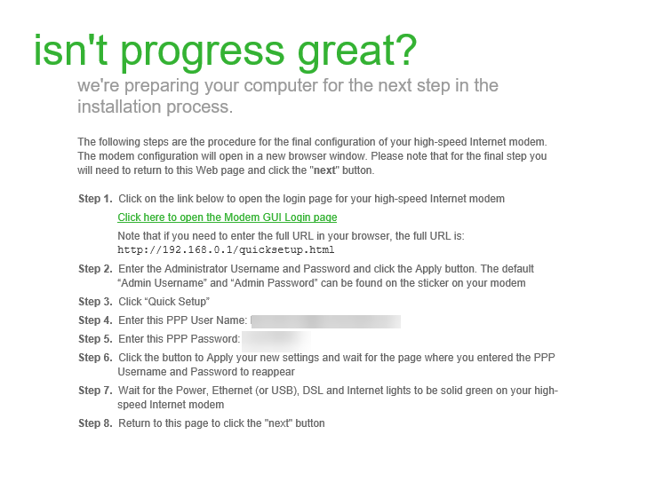 Selfinstall modem with QuickConnect Brightspeed